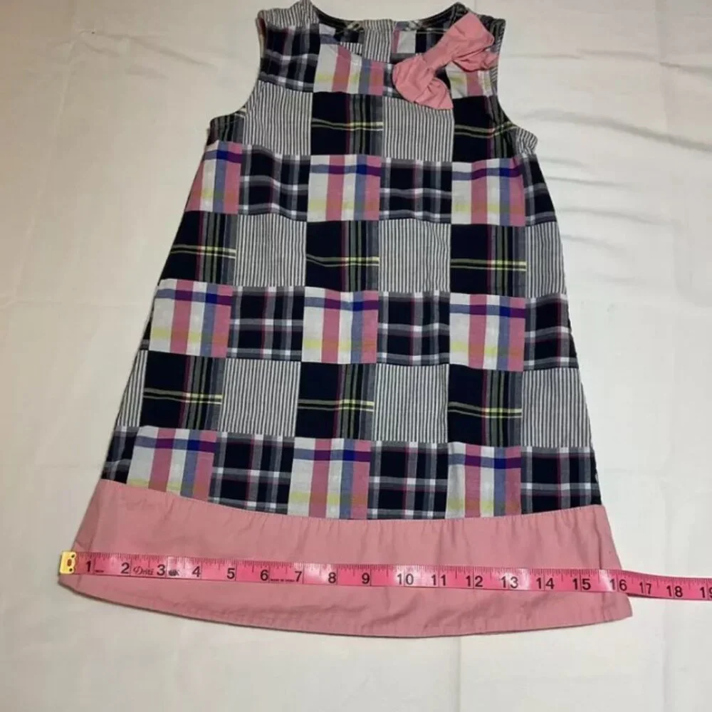 Gymboree Girls 5 Pink Blue Patchwork Quilt Sleeveless Dress Bow A-Line Preppy